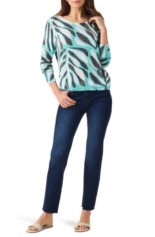 Nic + Zoe Flora Grid Supersoft Sweater In Aqua Multi In Aqua Multi