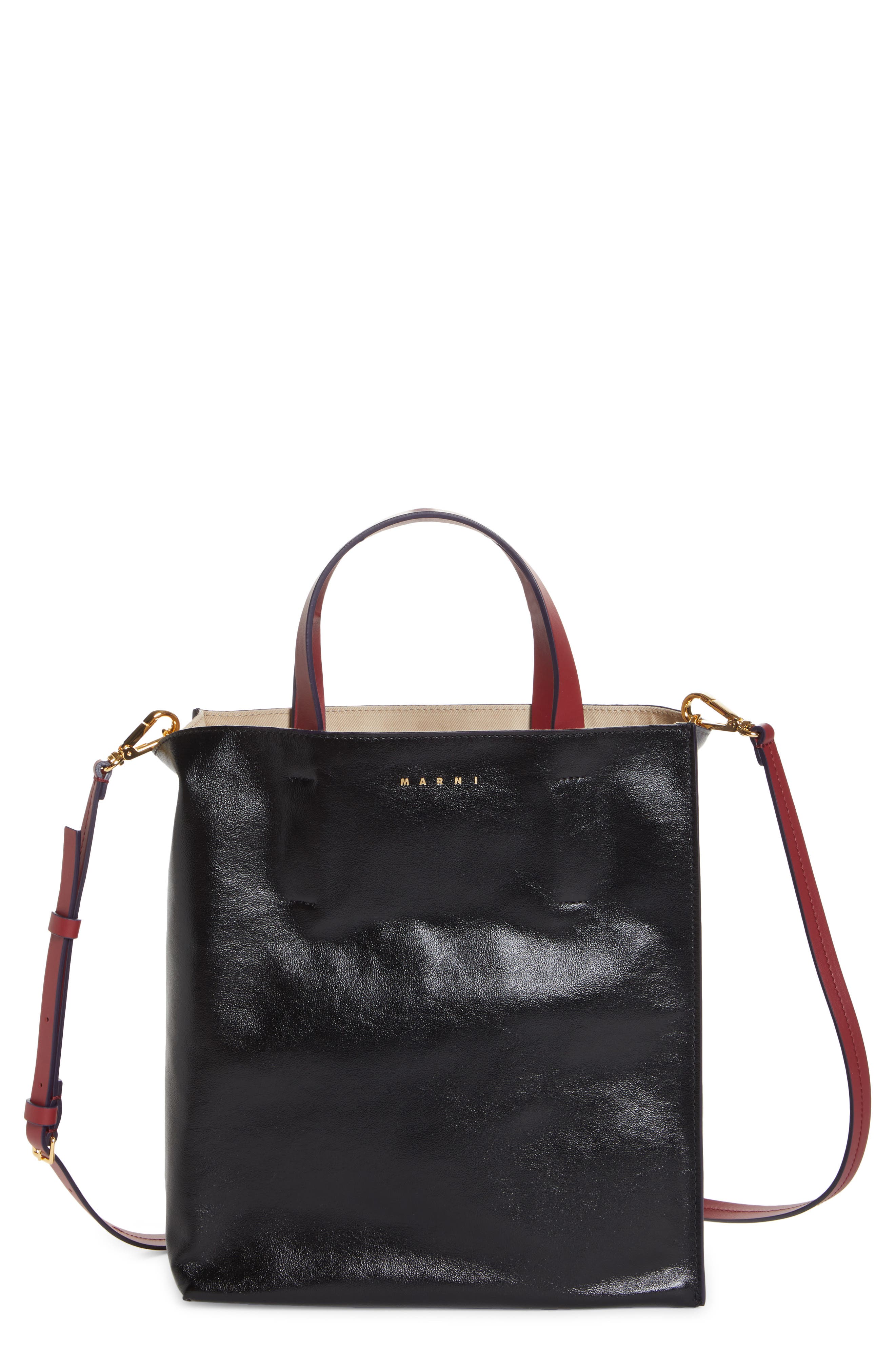 Marni Museo Small Colorblock Leather Tote, Main, color, 