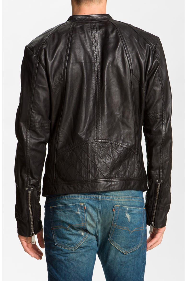 'Leide' Extra Trim Fit Crinkled Leather Jacket, Alternate, color, BLACK