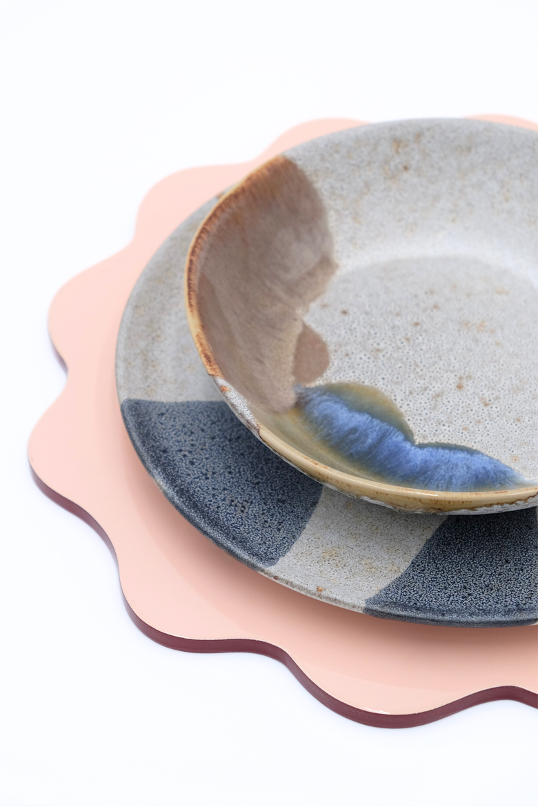 Scalloped Lacquerware Placemats - Set of 2, Alternate, color, Blush Pink