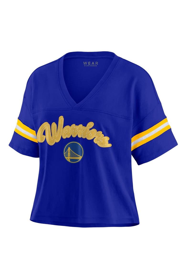 Women's WEAR by Erin Andrews Royal Golden State Warriors Plus Size Color Block Boxy V-Neck T-Shirt, Alternate, color, Royal