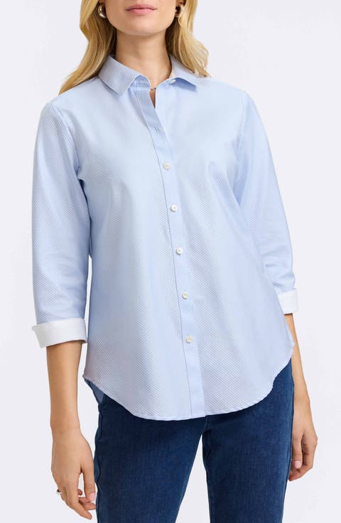 Margie Three-Quarter Sleeve Cotton Button-Up Shirt