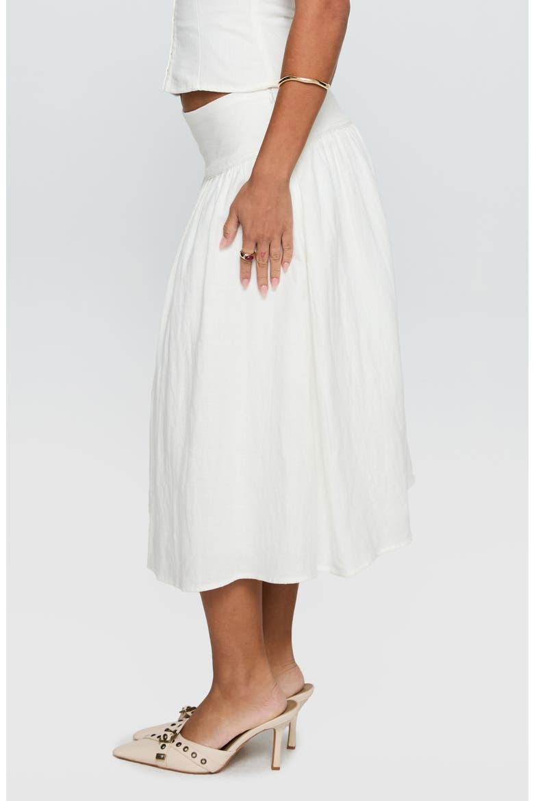 Heart of Gold Drop Waist Linen Blend Midi Skirt, Alternate, color, WHITE