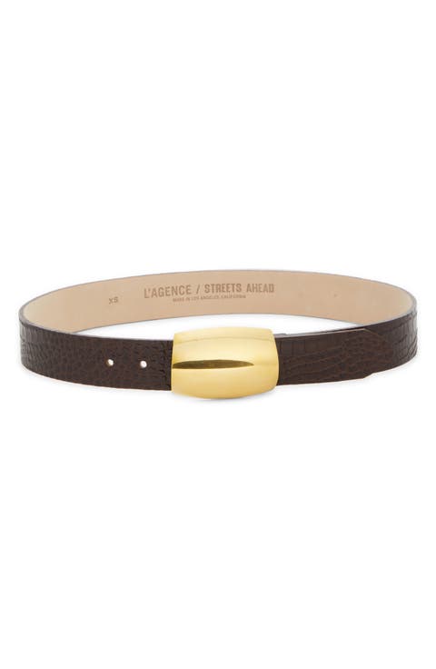 Milou Domed Buckle Croc Embossed Patent Leather Belt
