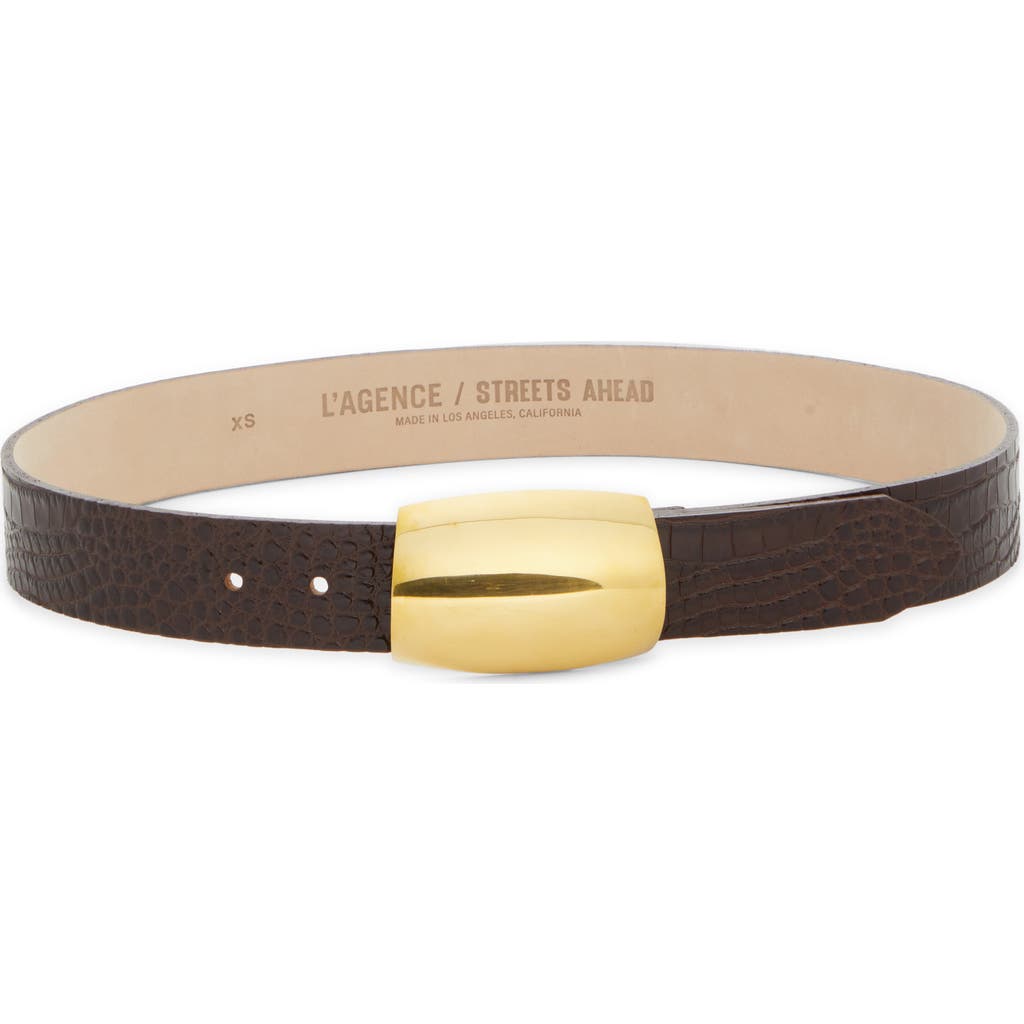 L'agence Milou Domed Buckle Croc Embossed Patent Leather Belt