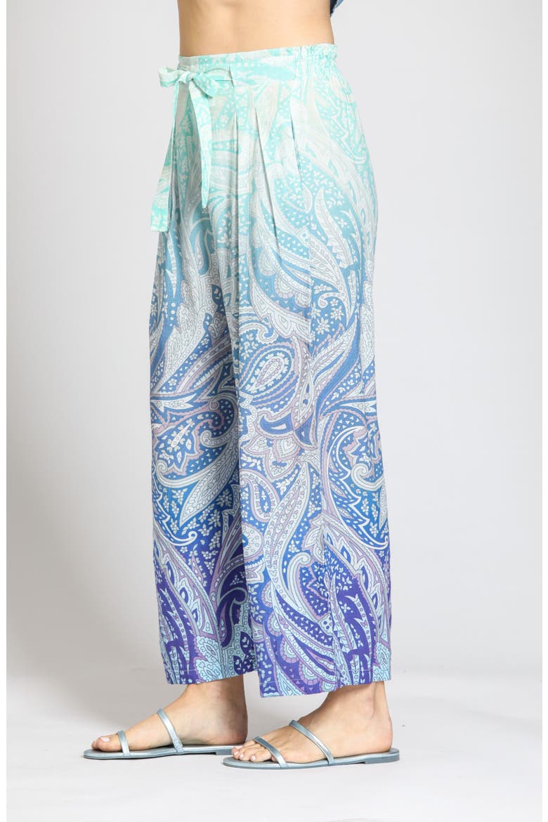 Belted Print Ankle Wide Leg Pants, Alternate, color, AQUA/ PURPLE MULTI