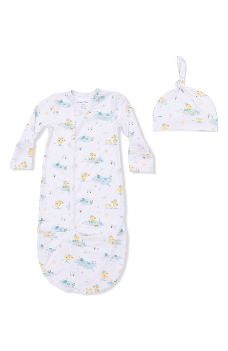 Angel Dear Frog & Duck Pond Convertible Gown & Hat Set, Main, color, Cream