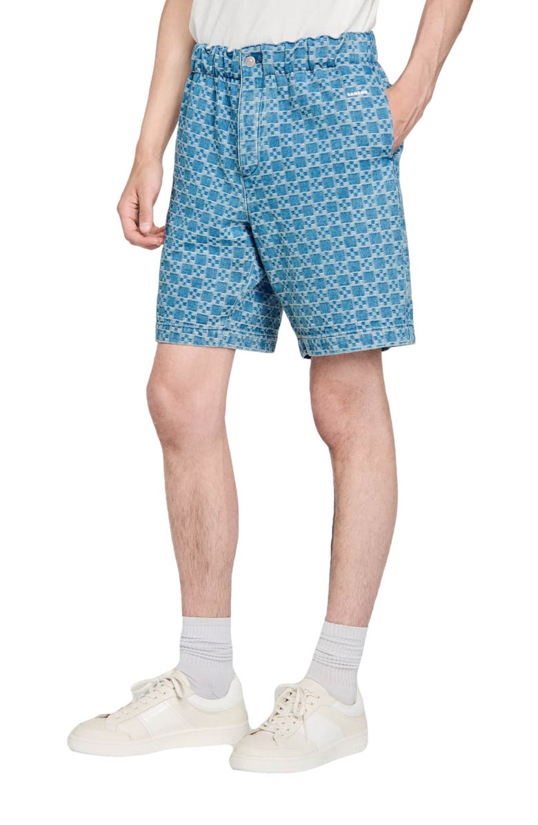 SANDRO Square cross denim Bermuda shorts, Alternate, color, 