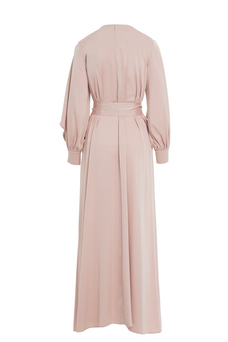 Front Pleated Detail Slit Sleeve Powder Long Dress, Alternate, color, Pink