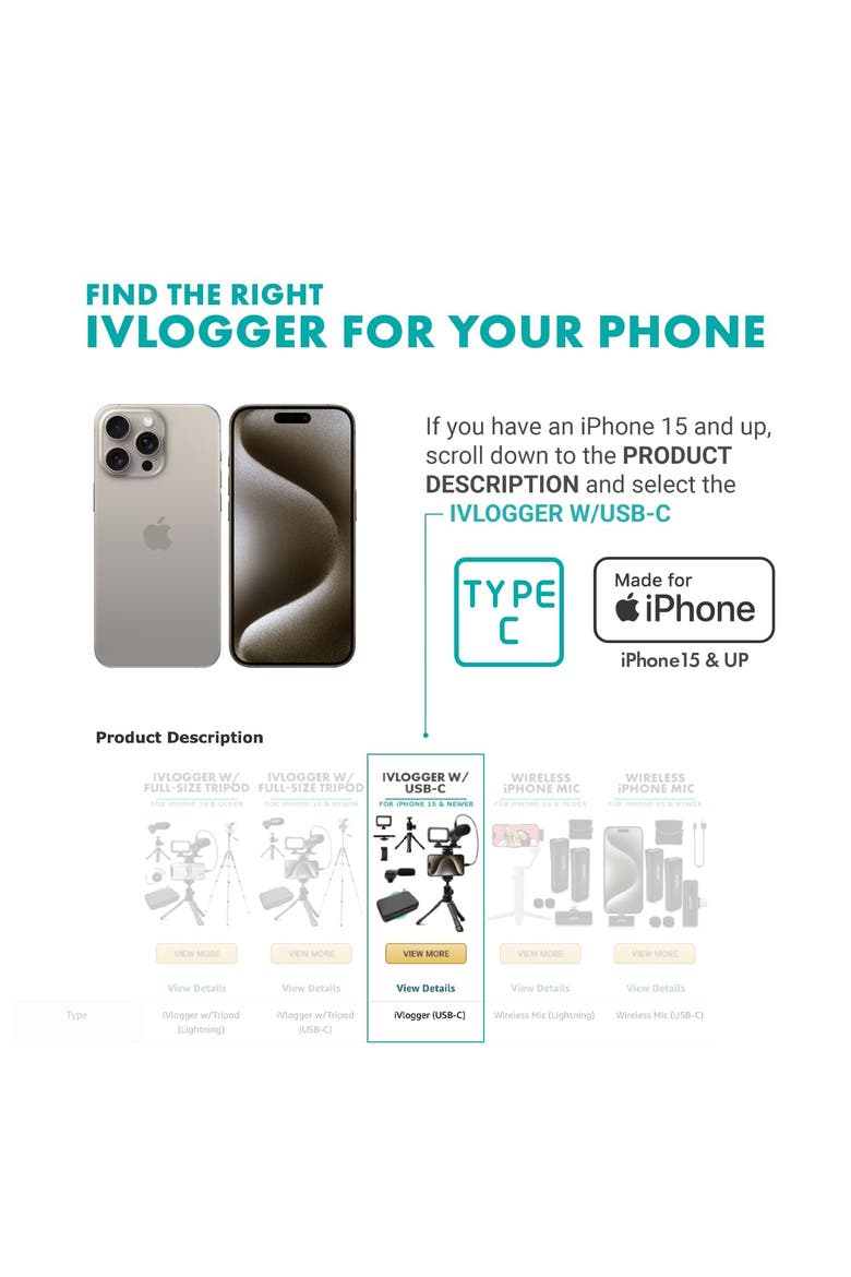 iVlogger Vlogging Kit for iPhone with Light, Mic, Phone Mount, Tripod, Alternate, color, Black