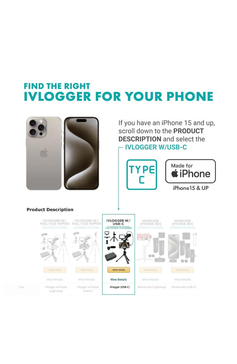 MOVO iVlogger Vlogging Kit for iPhone with Light, Mic, Phone Mount, Tripod, Alternate, color, Black