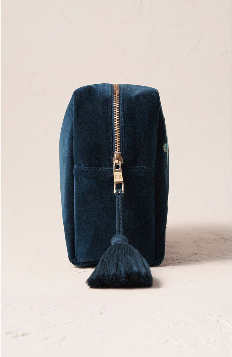 Elizabeth Scarlett Turtle Conservation Velvet Wash Bag, Alternate, color, Marine Navy