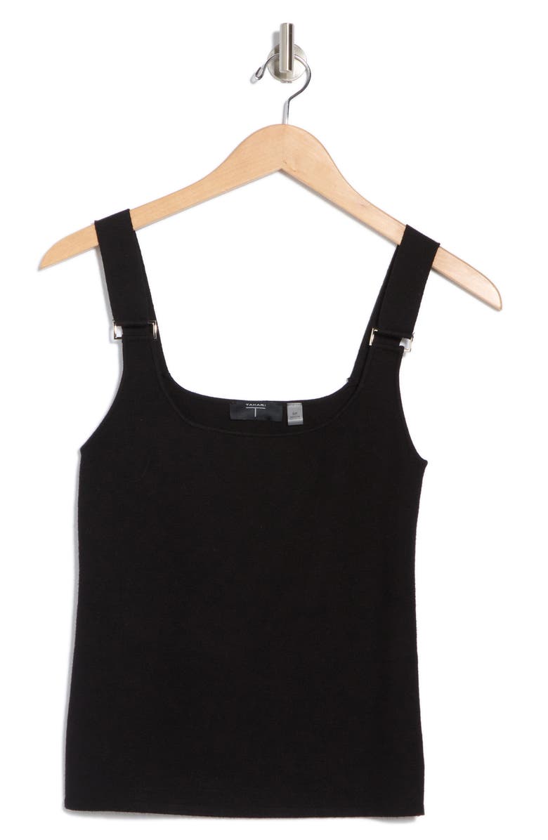 T Tahari Square Neck Rib Sleeveless Sweater, Alternate, color, Black