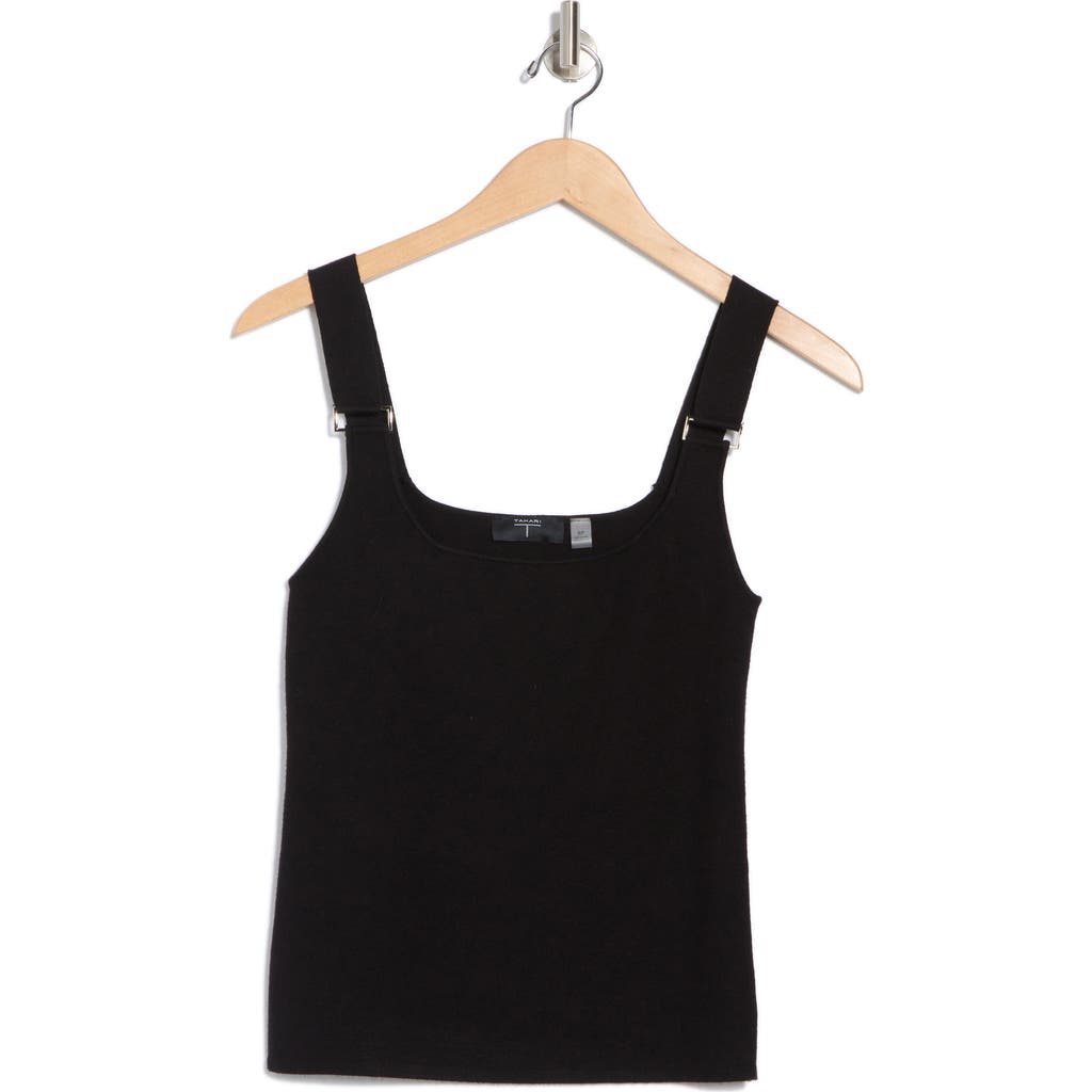 T Tahari Square Neck Rib Sleeveless Sweater In Black