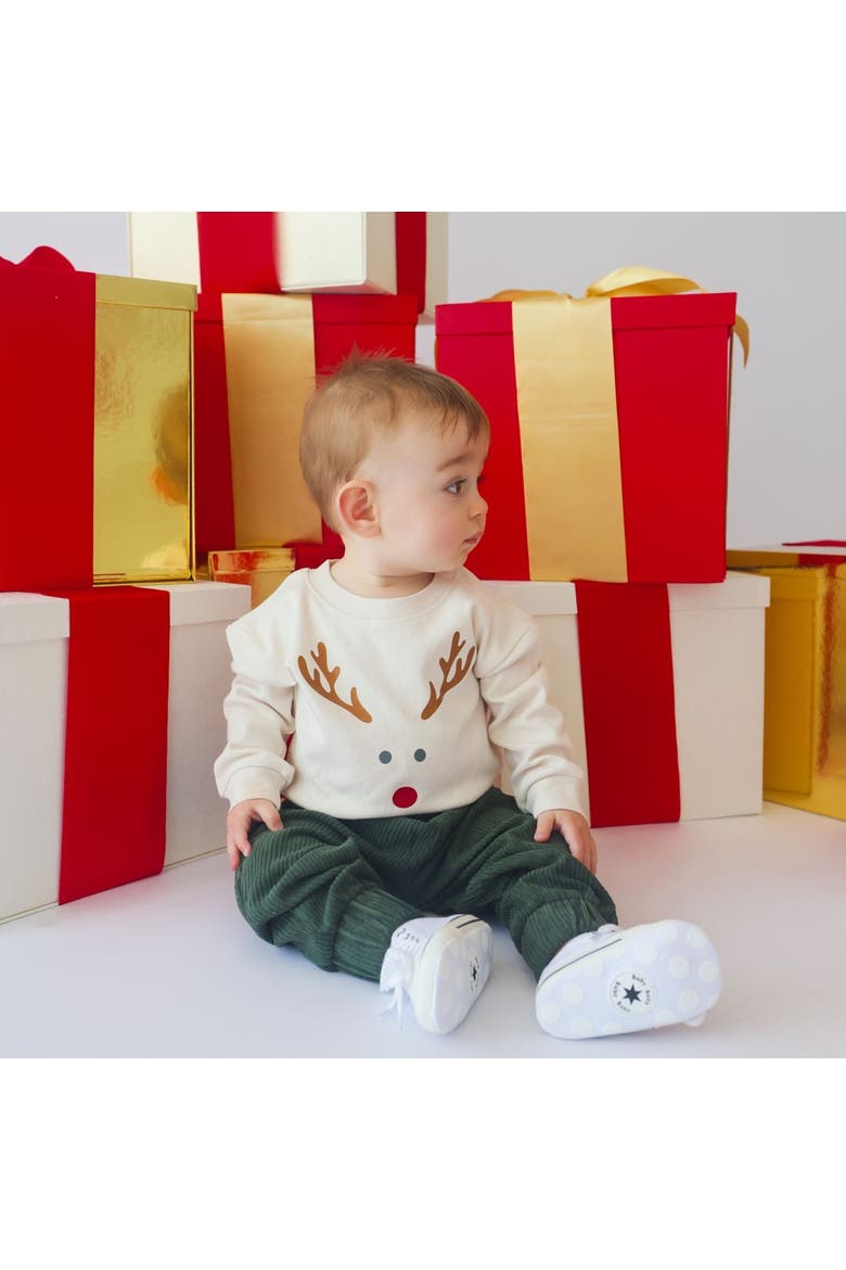 Red Nose Reindeer Christmas Long Sleeve Romper, Alternate, color, Natural