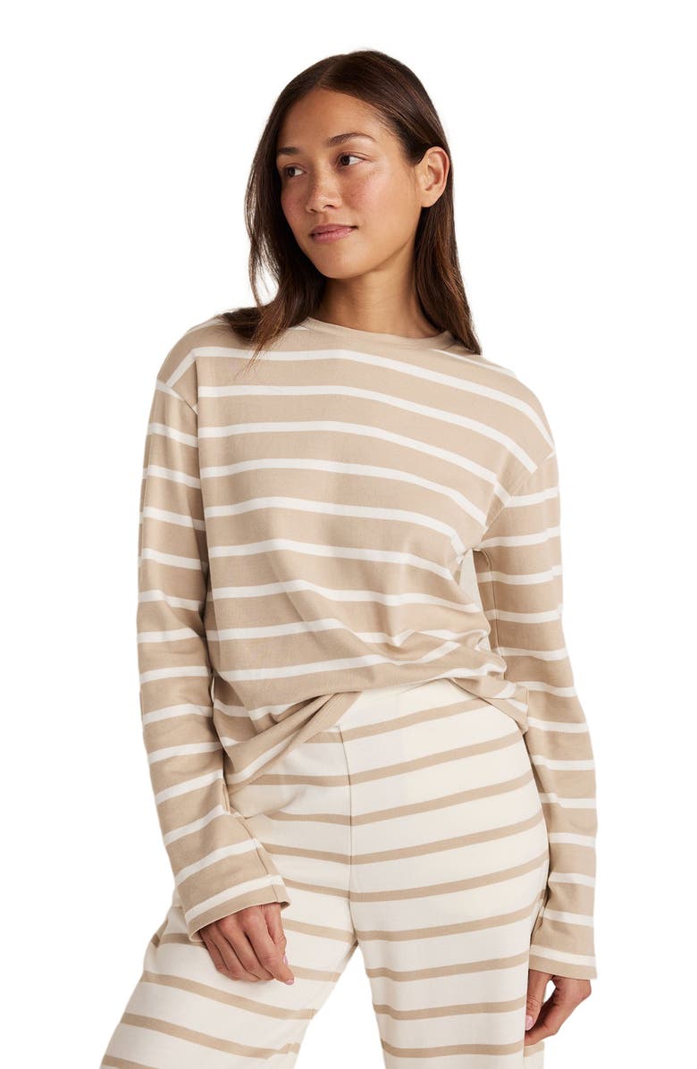Haven Well Within Brushed Cotton Interlock Stripe Crewneck, Main, color, Willow Bark/Ivory