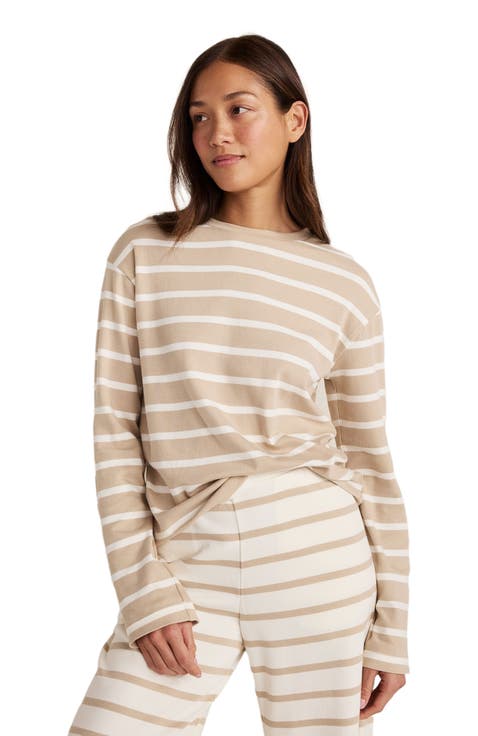 Brushed Cotton Interlock Stripe Crewneck