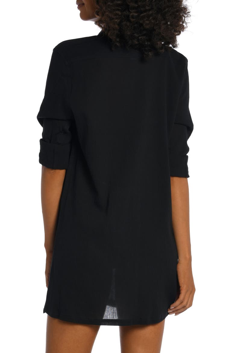Island Fare Resort Long Sleeve Crinkled Cover-Up Shirtdress, Alternate, color, BLACK