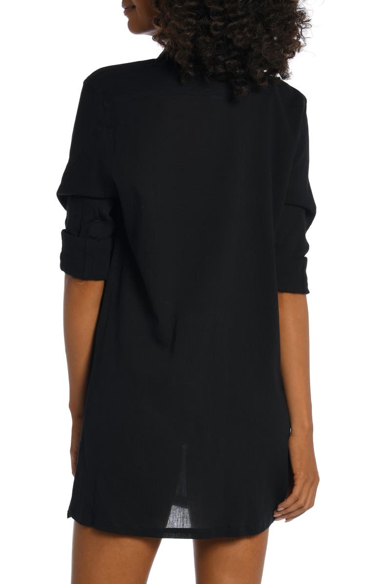 La Blanca Island Fare Resort Long Sleeve Crinkled Cover-Up Shirtdress, Alternate, color, 
