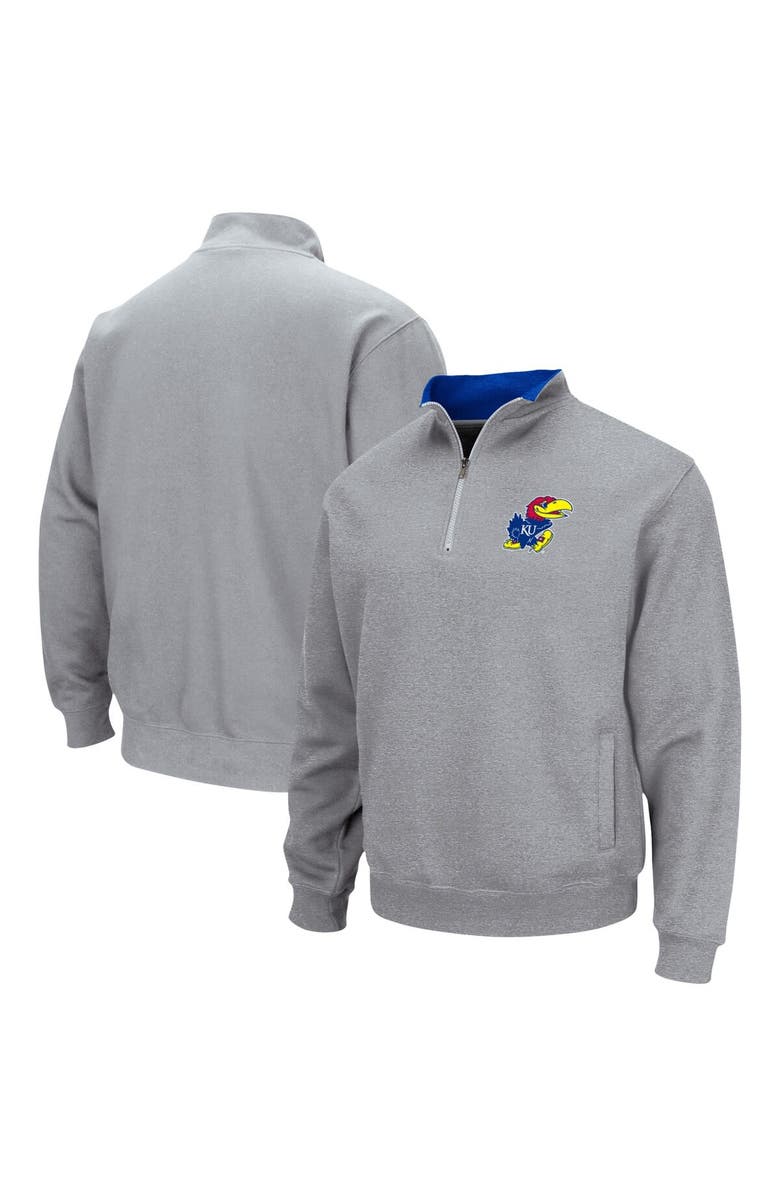 COLOSSEUM Men's Colosseum Heathered Gray Kansas Jayhawks Tortugas Team Logo Quarter-Zip Jacket, Main, color, Heather Gray