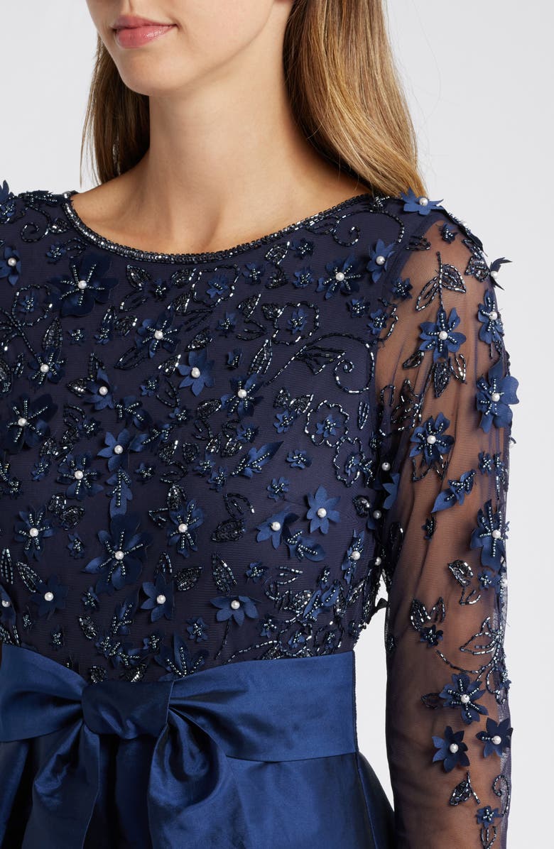 Pisarro Nights 3D Floral Bodice Beaded Gown, Alternate, color, Navy