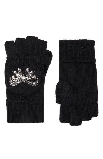 Kurt Geiger London Crystal Bow Polo Fingerless Gloves In Black