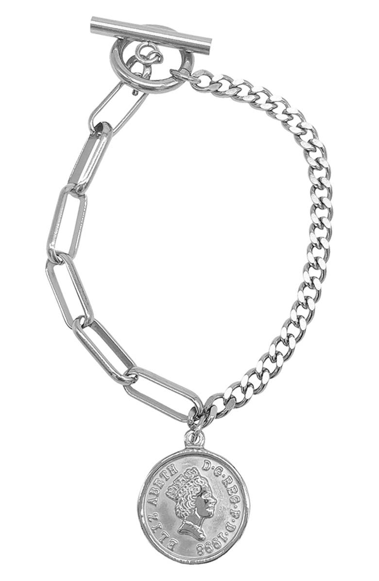 Adornia Water Resistant Coin Mixed Chain Bracelet, Main, color, 