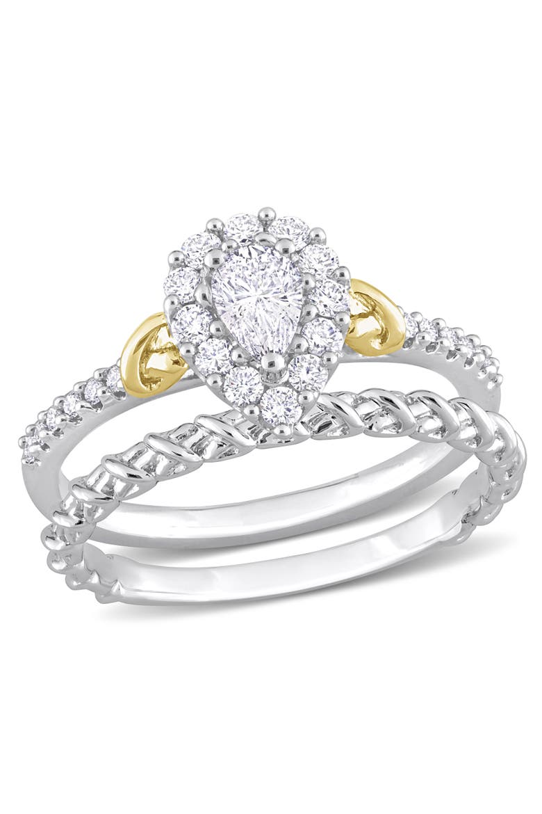 Diamond Pear Halo Bridal Ring Set 14k, Main, color, 14K Two-Tone Gold