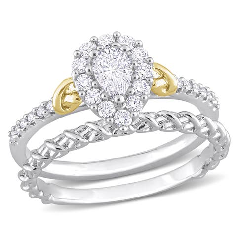 Diamond Pear Halo Bridal Ring Set 14k