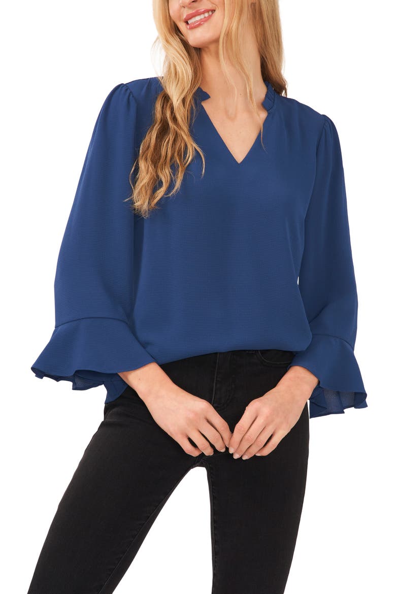 Ruffle Cuff Crepe Top, Main, color, NIGHT HORIZON