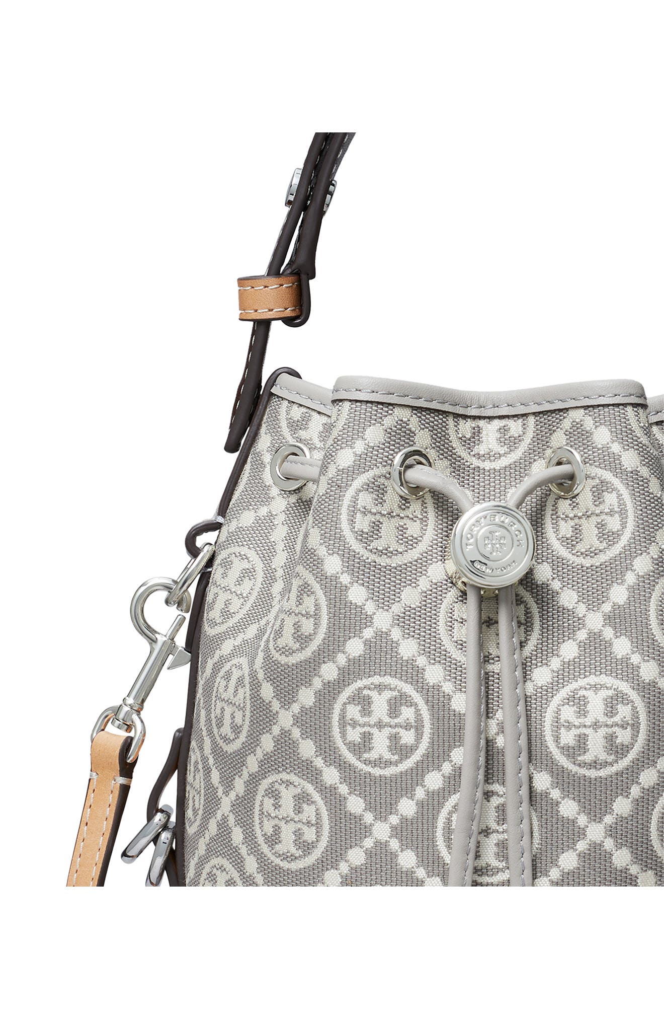 Tory Burch Mini T Monogram Jacquard Utility Bucket Bag, Alternate, color, Gray