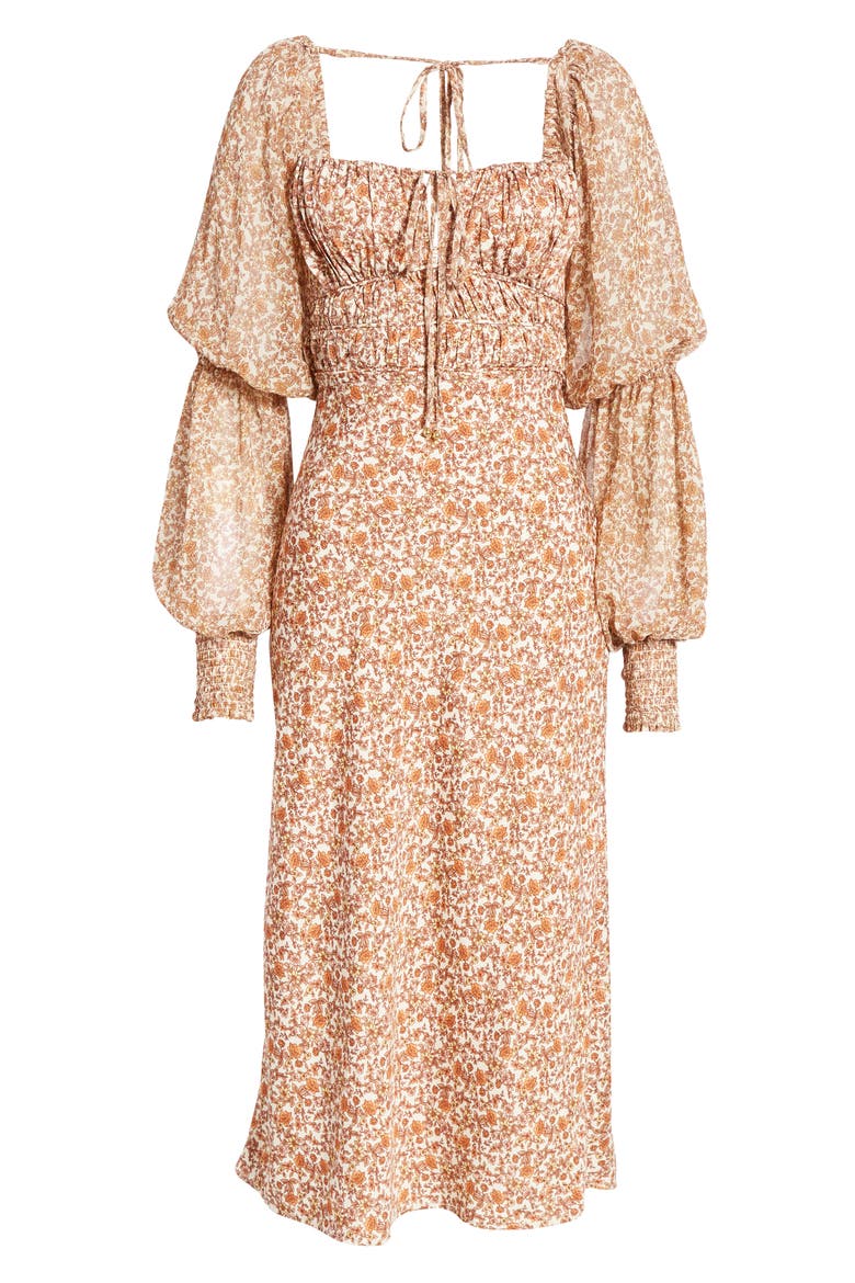 Aglow Smocked Long Sleeve Midi Dress, Alternate, color, TEA COMBO