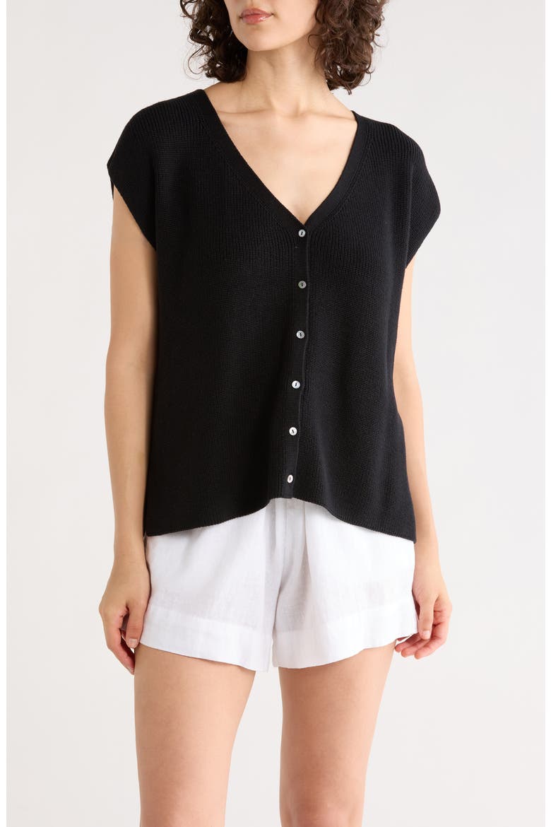 V-Neck Organic Cotton Sweater Vest, Main, color, BLACK