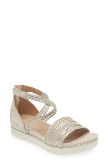 Eileen Fisher Shea Metallic Crisscross Comfort Sandals In Platinum