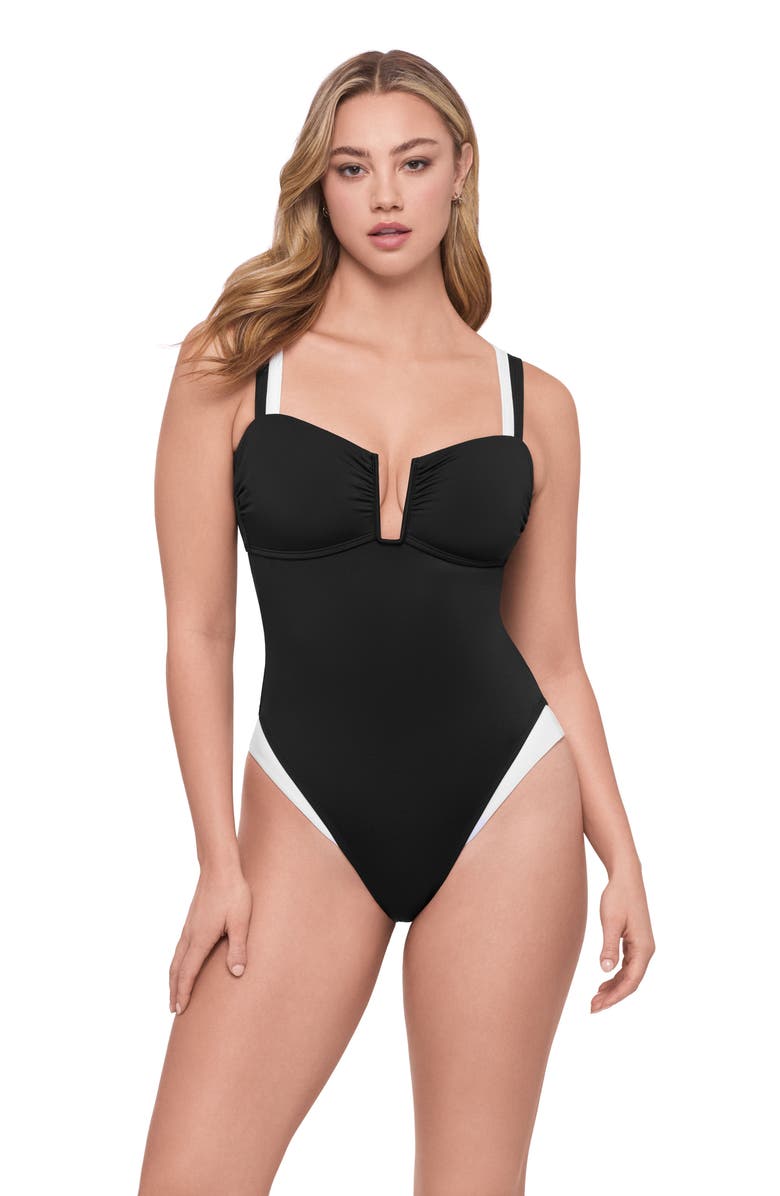 S3 Apparel Sweetheart U-Wire One Piece Swimsuit, Main, color, Onyx Black Colorblock
