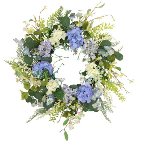 Eucalyptus, Hyacinths and Hydrangea Fern Spring Wreath - 26"
