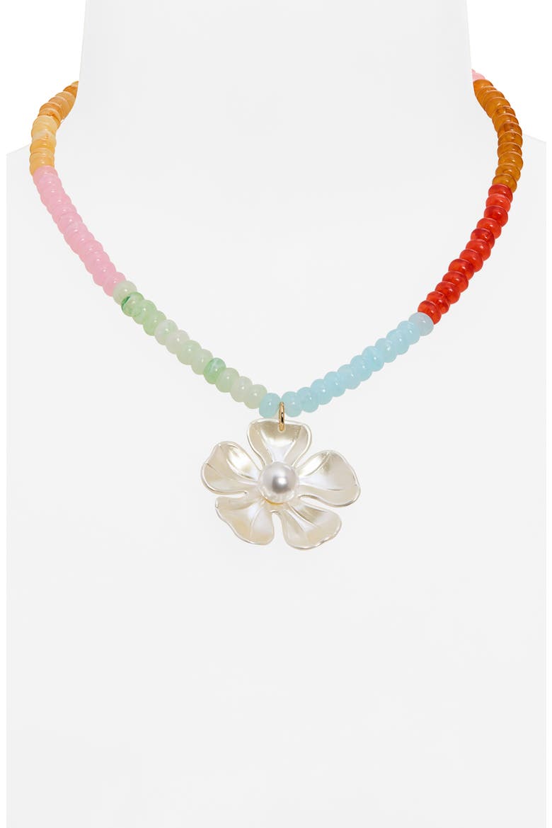 Beaded Faux Pearl Floral Pendant Necklace, Alternate, color, MULTI