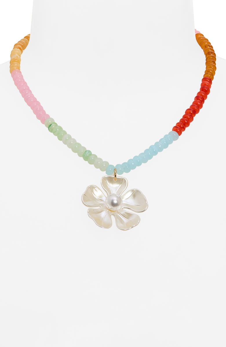BP. Beaded Faux Pearl Floral Pendant Necklace, Alternate, color, Multi