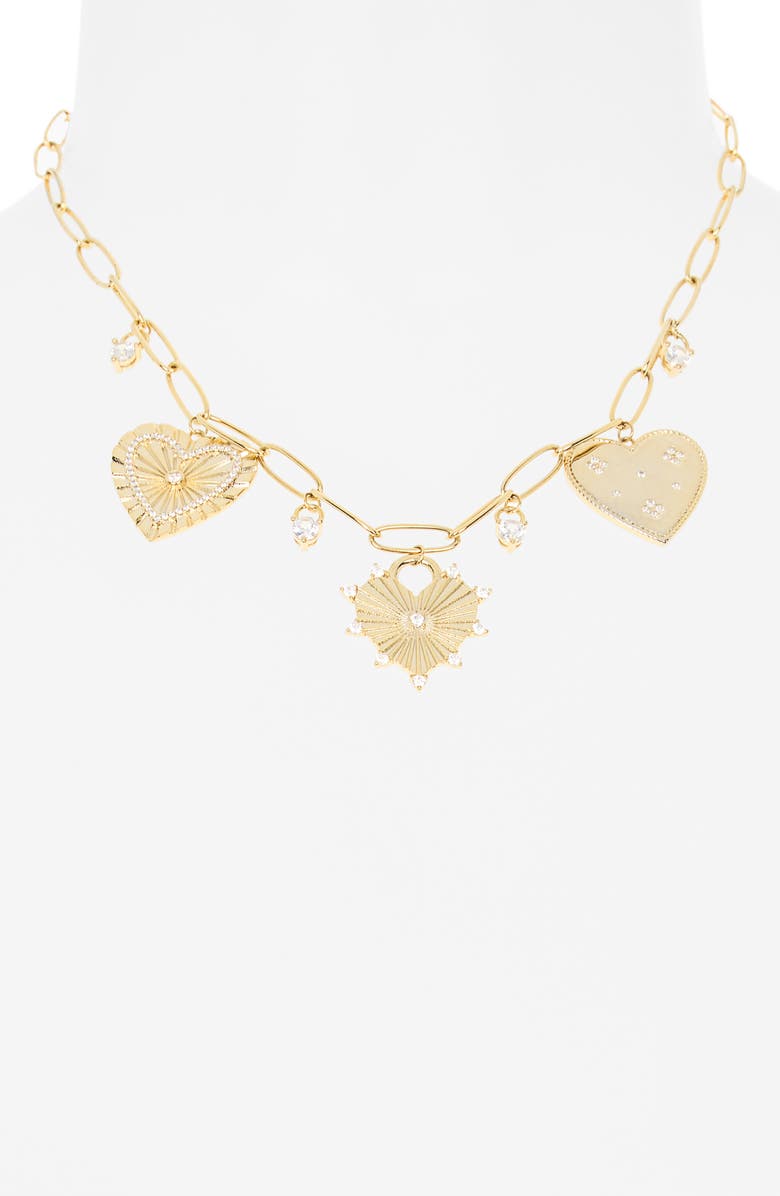 Leith Cubic Zirconia Heart Charm Necklace, Alternate, color, Clear- Gold