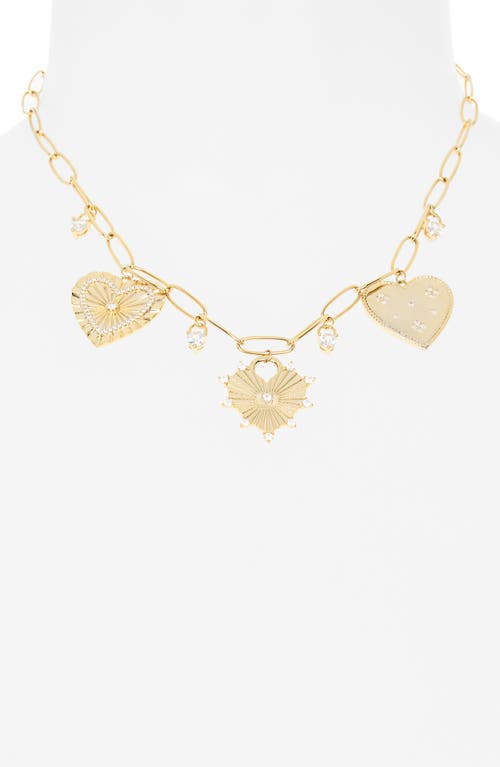 Leith Cubic Zirconia Heart Charm Necklace In Gold