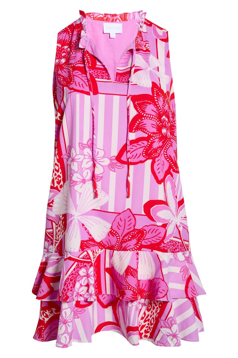 Barba Floral Print Sleeveless Ruffle Shift Dress, Alternate, color, RED-WHITE