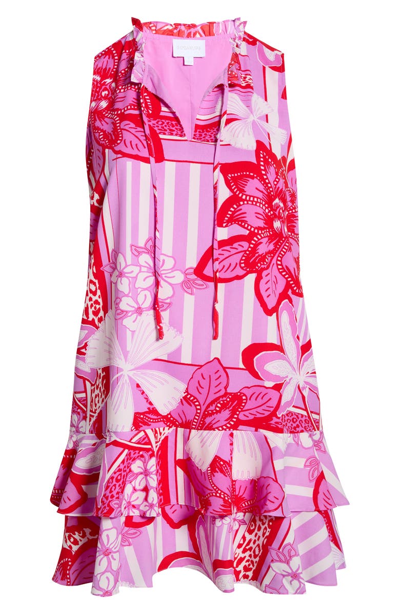 SUGARLIPS Barba Floral Print Sleeveless Ruffle Shift Dress, Alternate, color, Red-White