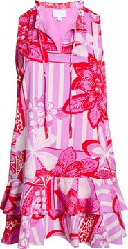 SUGARLIPS Barba Floral Print Sleeveless Ruffle Shift Dress