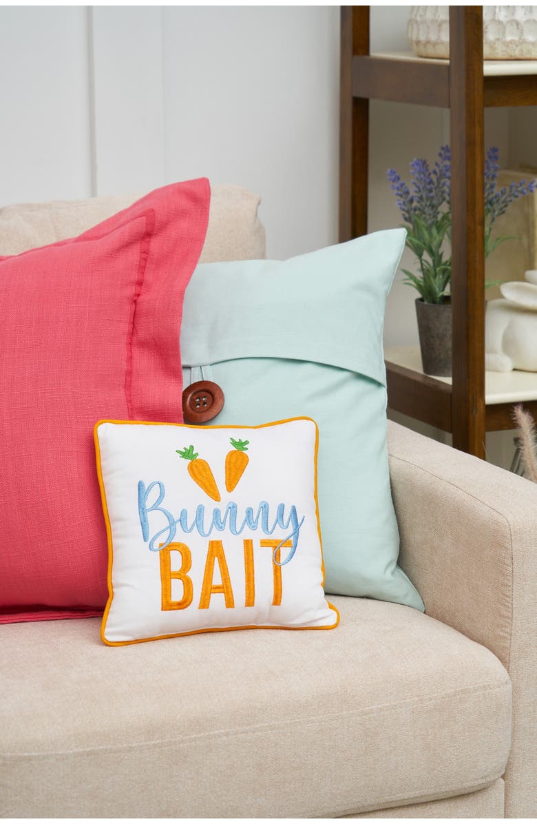 C&F Home "Bunny Bait" Carrots Easter Cotton Blend Embroidered Mini Accent Pillow 10" x 10", Alternate, color, White