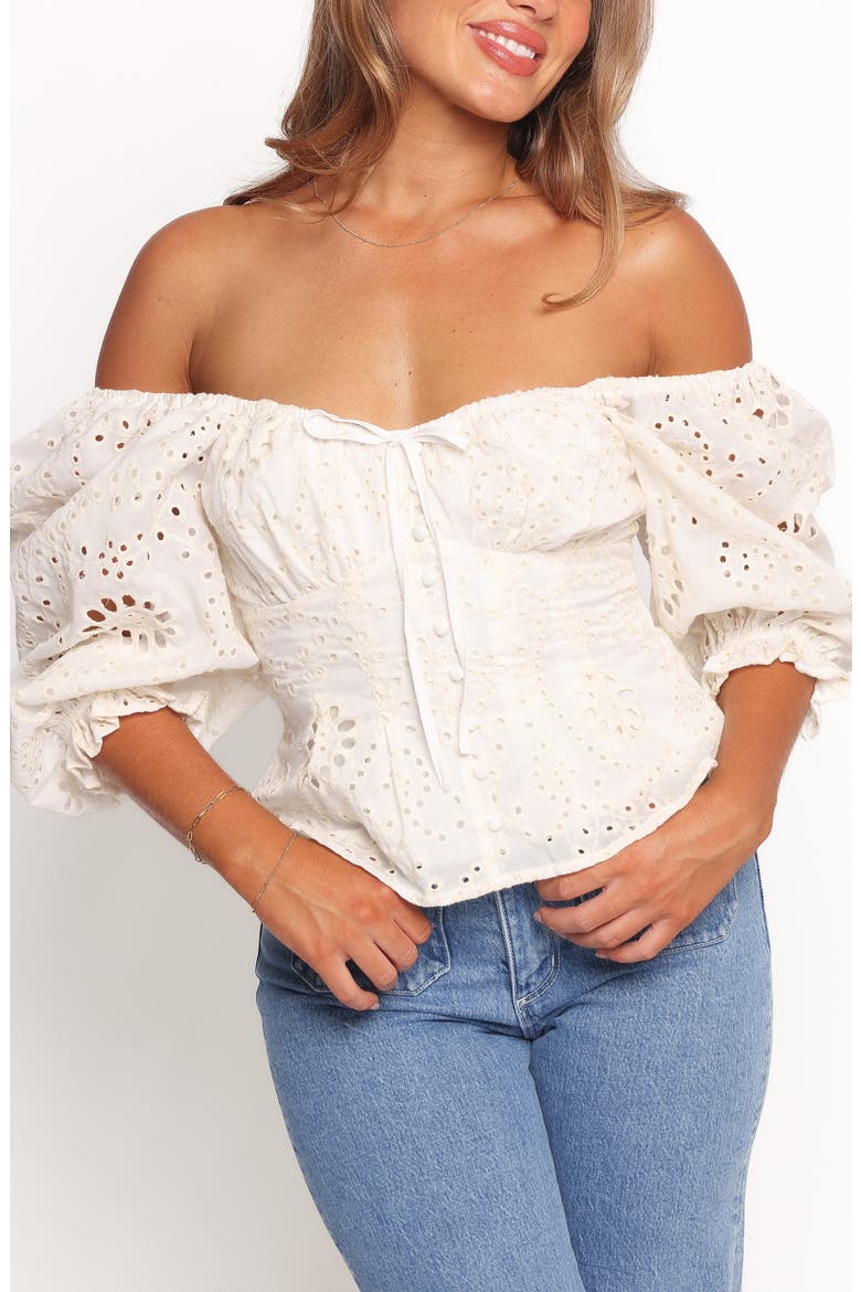 Mairead Eyelet Off the Shoulder Top, Main, color, CREAM