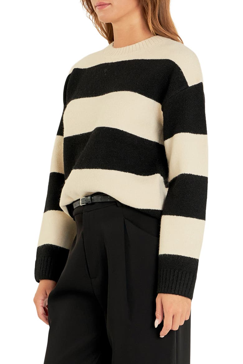 Bold Stripe Crewneck Sweater, Alternate, color, CREAM/ BLACK