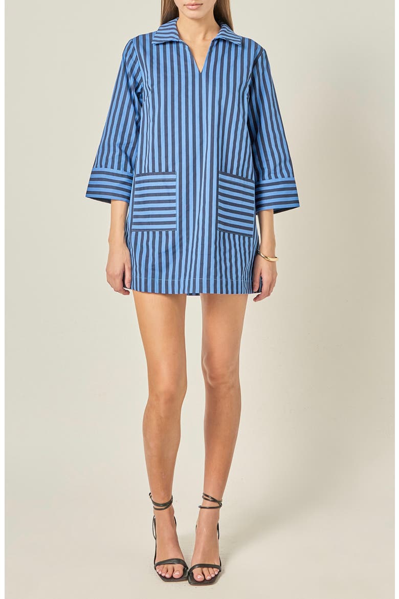 Striped Kaftan Collar Minidress, Main, color, NAVY/ BLUE