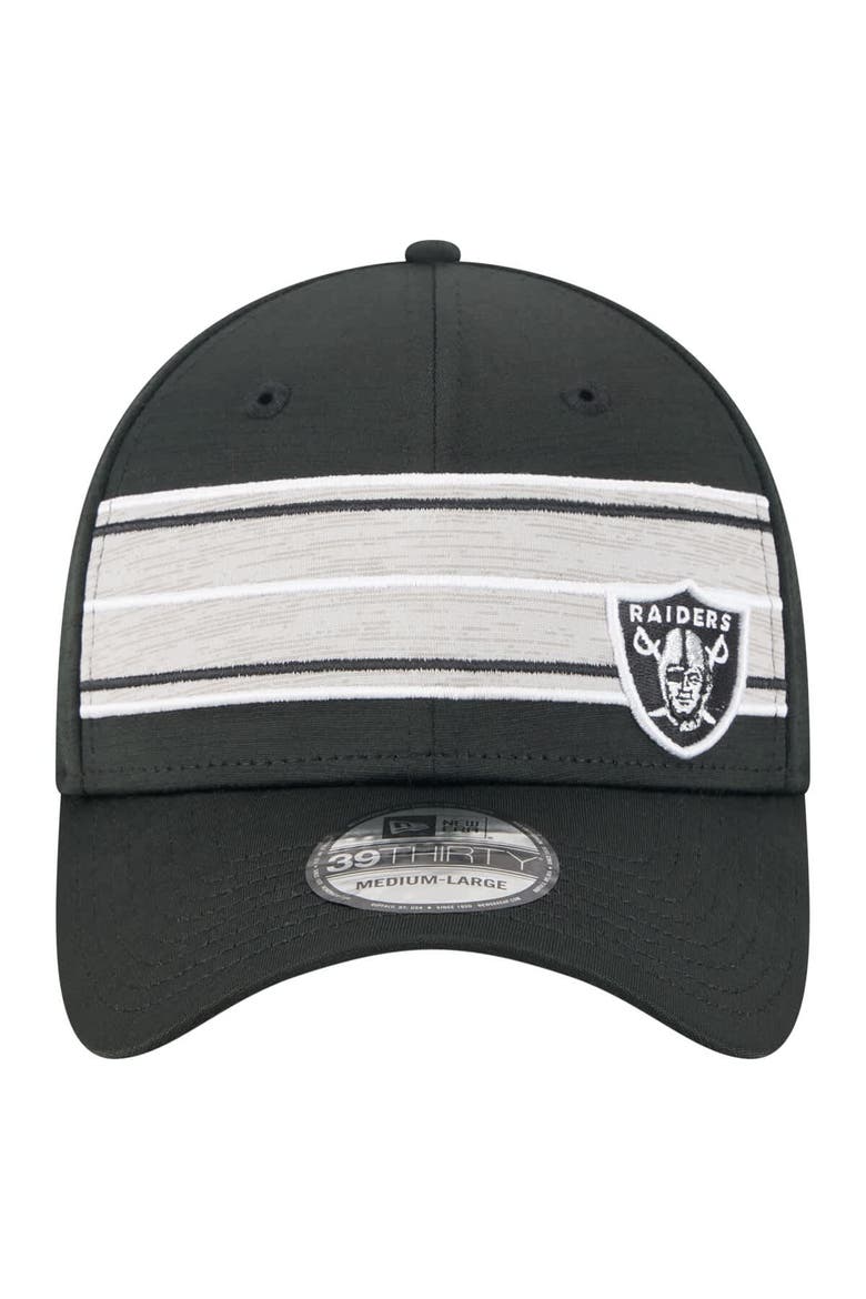Men's New Era  Black Las Vegas Raiders Stripes 39THIRTY Flex Hat, Alternate, color, Black