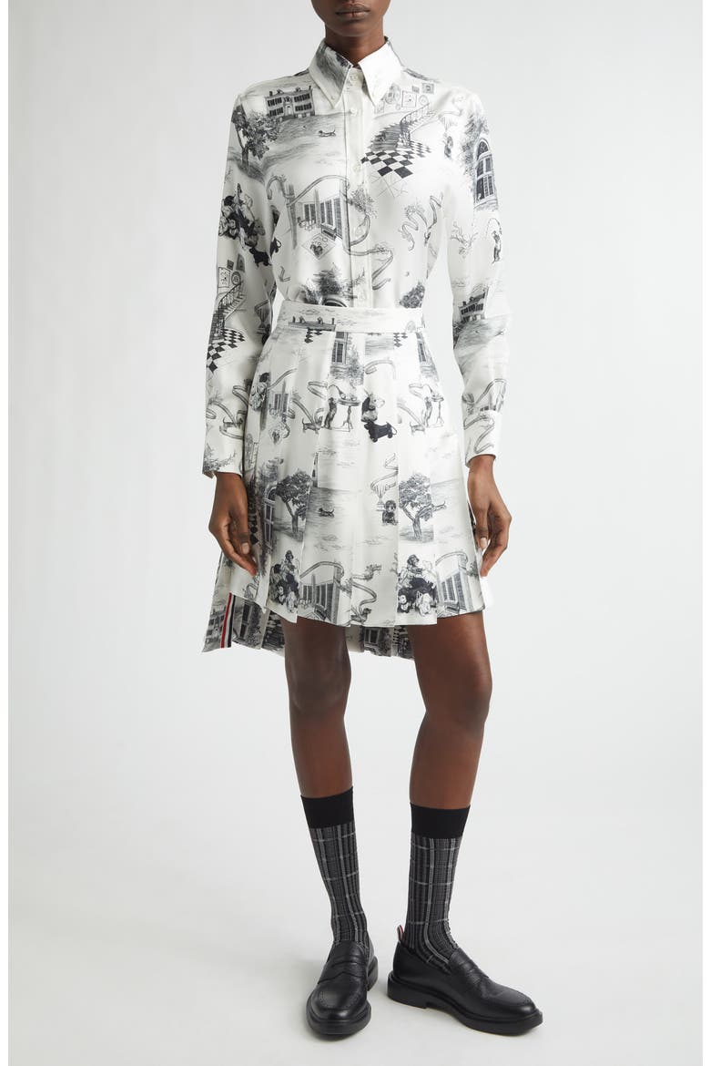 Hector Toile Silk Twill Button-Down Shirt, Alternate, color, BLACK/ WHITE