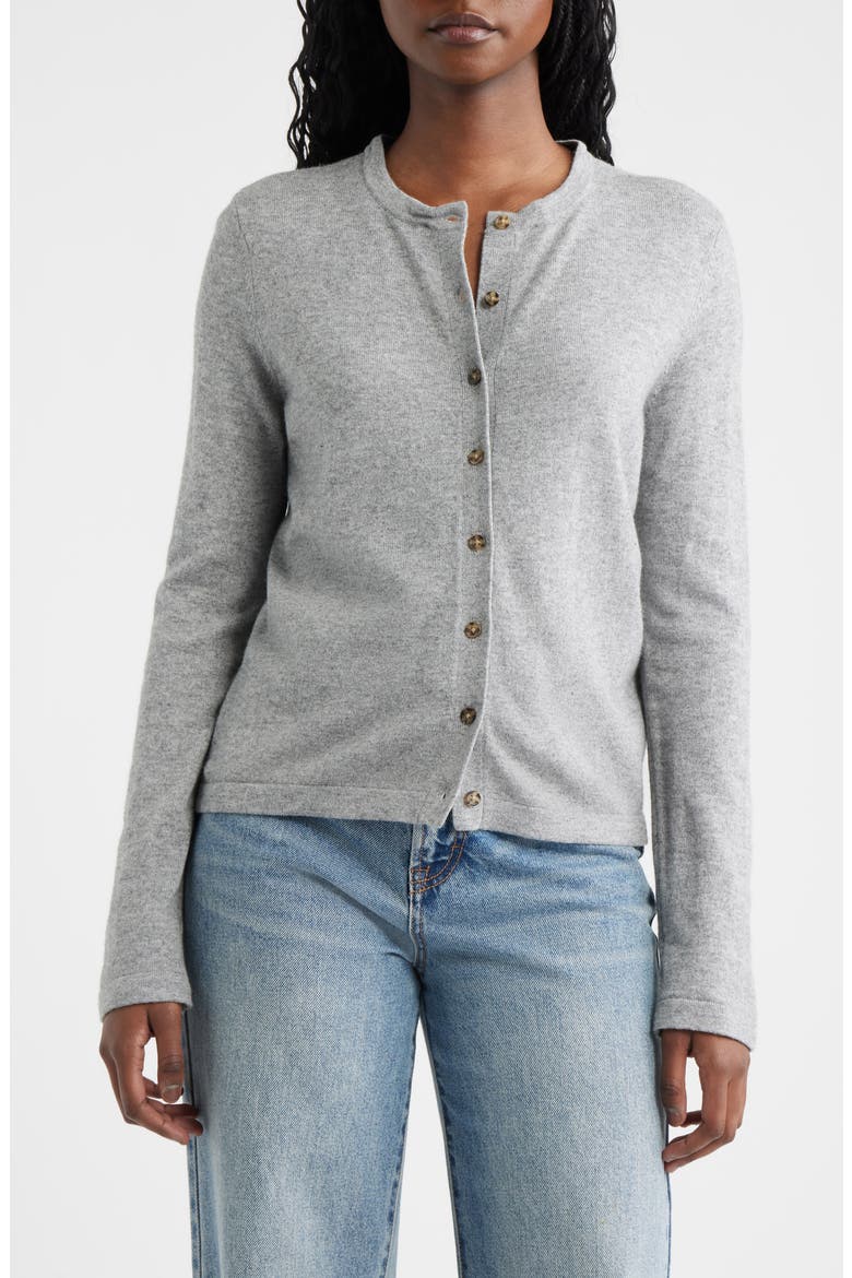 Eryn Merino Wool & Cashmere Cardigan with Removable Cuffs & Collar, Alternate, color, HEATHER GREY POPLIN MIX
